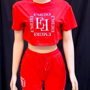 E'MEIRE Crop Top and Shorts Set - Red